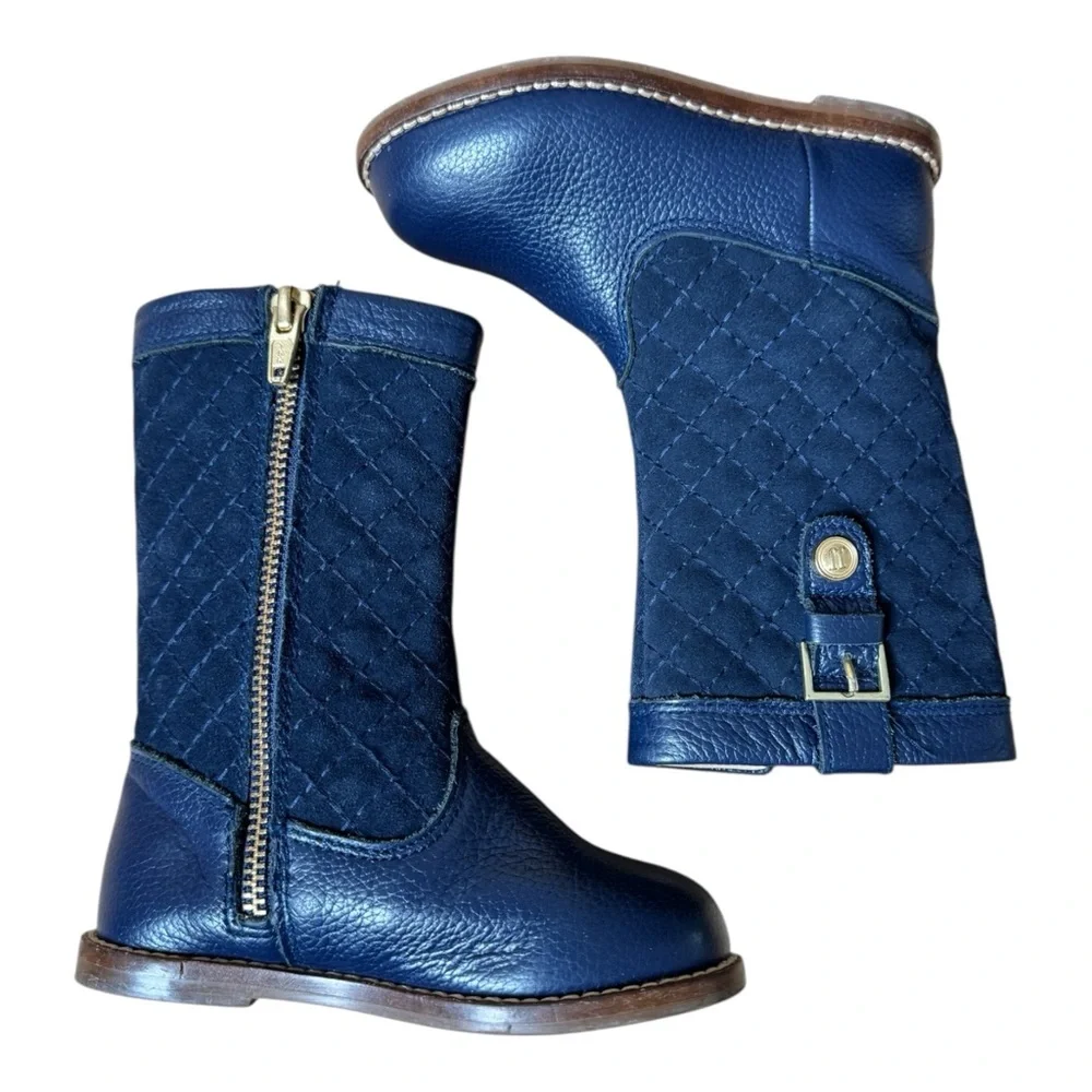 Janie and Jack Toddler Girls Riding Boots 7 Navy‎ Blue Leather Quilted Shaft